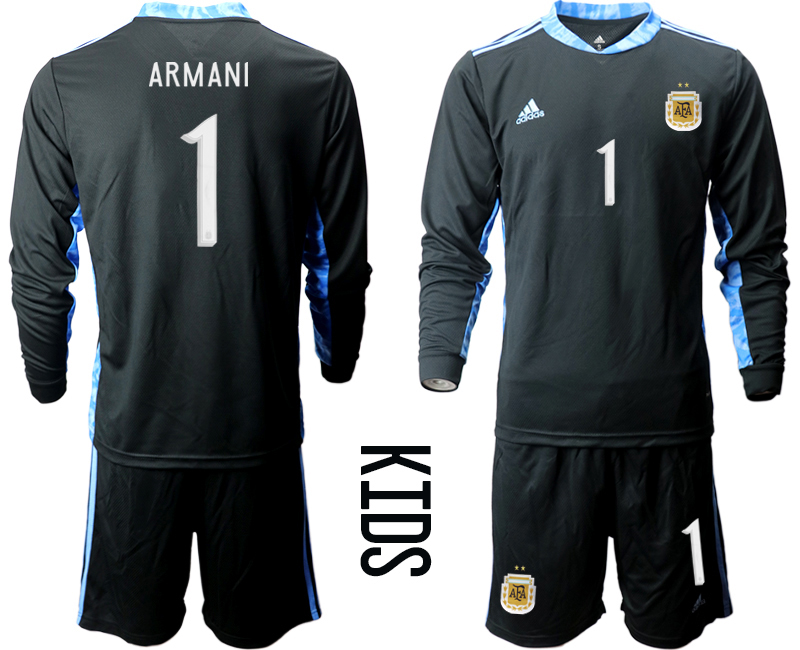 Youth 2020-2021 Season National team Argentina goalkeeper Long sleeve black #1 Soccer Jersey1
